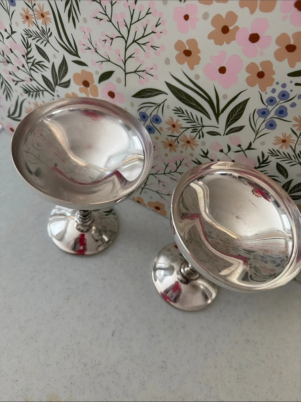 Spain Sterling Silver Plated over Brass  with Twisted Grapevine Stem Goblets
